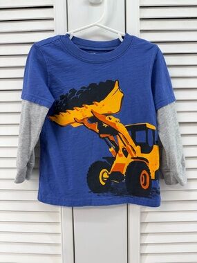 Carters size 2T  Blue Long-Sleeve double layer Construction Truck Top
